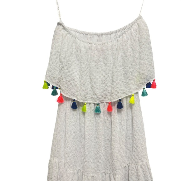 Lilly Pulitzer Caridee Maxi Dress Womens L White Tassel Strapless Tiered - Picture 8 of 11